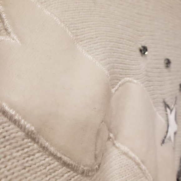 Vintage Christmas/New Years Part Sweater Knit Sparkly Stars/Ribbons Cre… - Picture 7 of 14